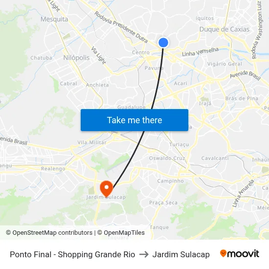 Ponto Final - Shopping Grande Rio to Jardim Sulacap map