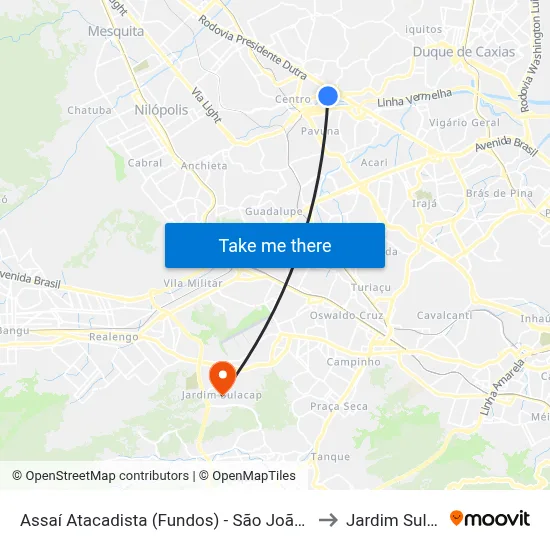 Assaí Atacadista (Fundos) - São João De Meriti to Jardim Sulacap map
