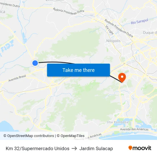 Km 32/Supermercado Unidos to Jardim Sulacap map