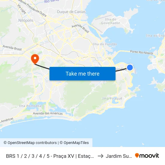 BRS 1 / 2 / 3 / 4 / 5 - Praça XV | Estação Das Barcas to Jardim Sulacap map