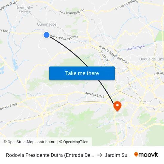 Rodovia Presidente Dutra (Entrada De Queimados) to Jardim Sulacap map