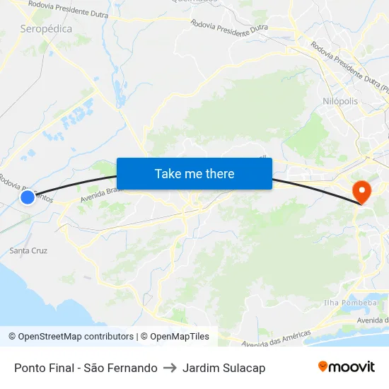 Ponto Final - São Fernando to Jardim Sulacap map