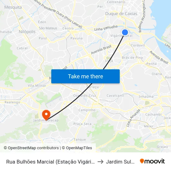 Rua Bulhões Marcial (Estação Vigário Geral) to Jardim Sulacap map