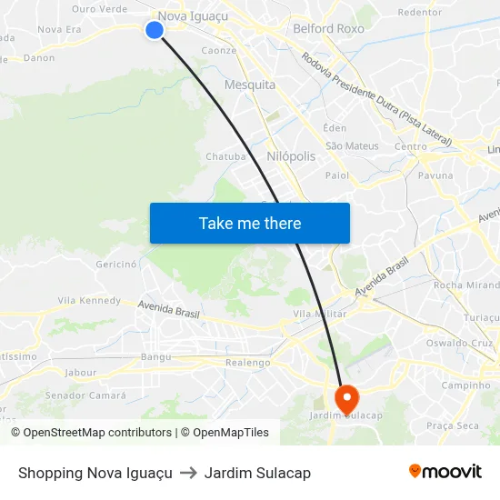 Shopping Nova Iguaçu to Jardim Sulacap map
