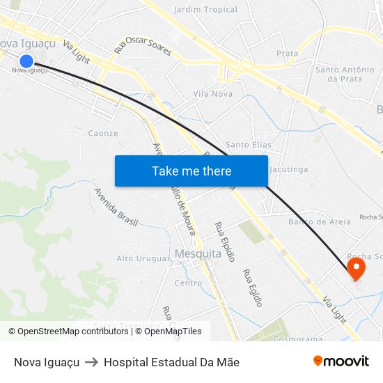 Nova Iguaçu to Hospital Estadual Da Mãe map