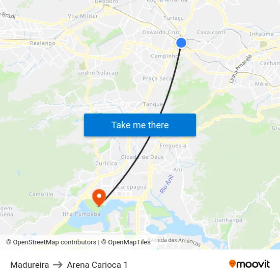 Madureira to Arena Carioca 1 map
