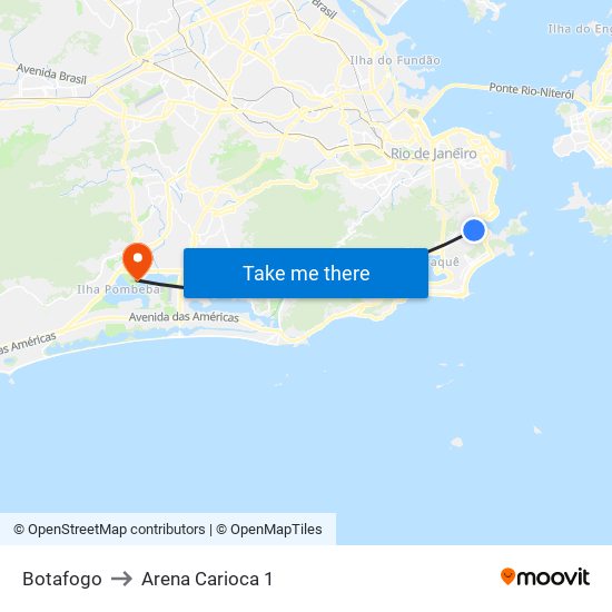 Botafogo to Arena Carioca 1 map