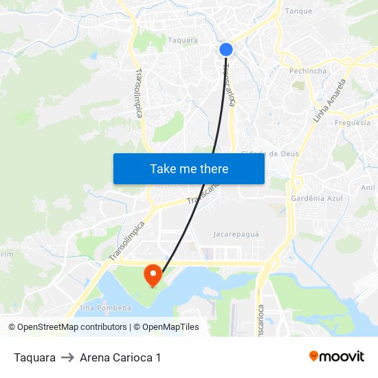 Taquara to Arena Carioca 1 map