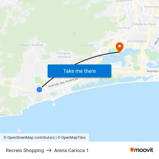 Recreio Shopping to Arena Carioca 1 map