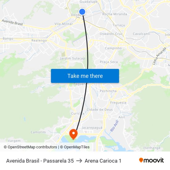 Avenida Brasil - Passarela 35 to Arena Carioca 1 map