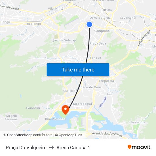 Praça Do Valqueire to Arena Carioca 1 map