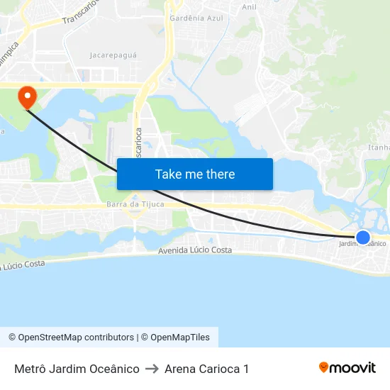 Metrô Jardim Oceânico to Arena Carioca 1 map