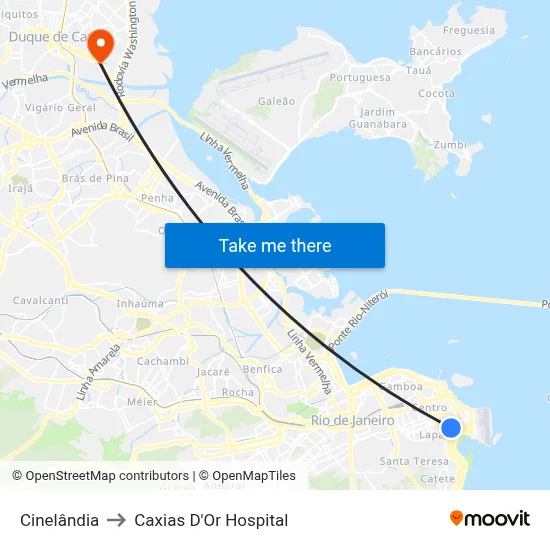 Cinelândia to Caxias D'Or Hospital map