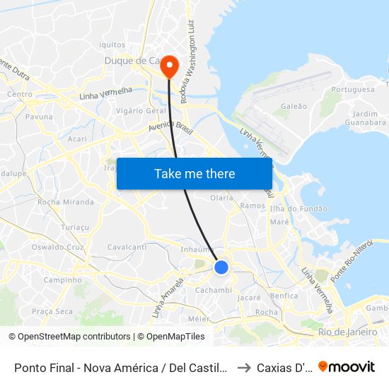 Ponto Final - Nova América / Del Castilho (Linhas 616/913 - Integração Fundão) to Caxias D'Or Hospital map