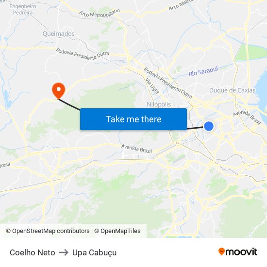 Coelho Neto to Upa Cabuçu map