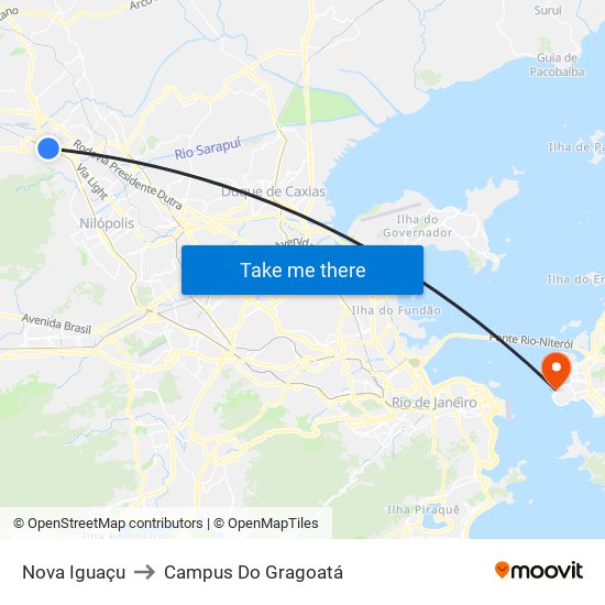 Nova Iguaçu to Campus Do Gragoatá map