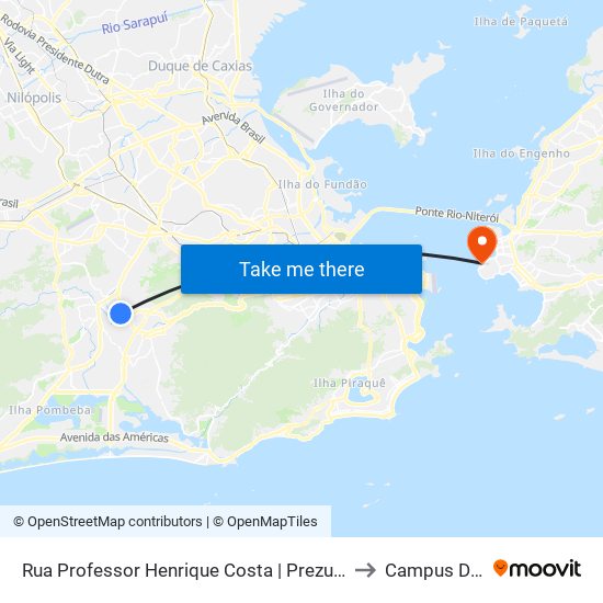 Rua Professor Henrique Costa | Prezunic Pechincha (Sentido Mirataia) to Campus Do Gragoatá map