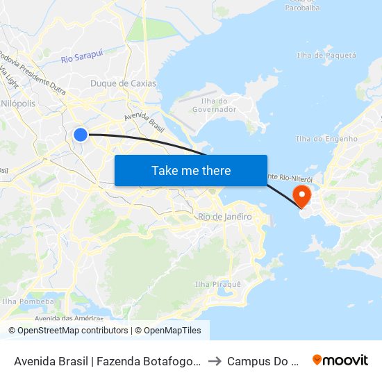Avenida Brasil | Fazenda Botafogo (Sentido Centro) to Campus Do Gragoatá map
