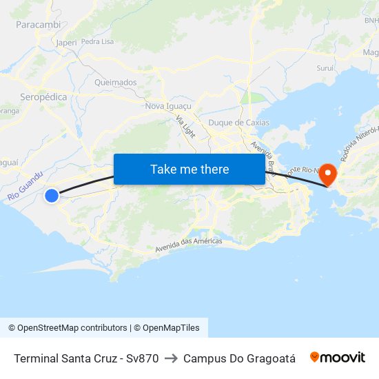Terminal Santa Cruz - Sv870 to Campus Do Gragoatá map