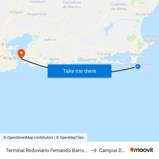 Terminal Rodoviário Fernando Barros Pessoa (Arraial Do Cabo) to Campus Do Gragoatá map