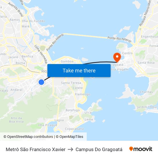 Metrô São Francisco Xavier to Campus Do Gragoatá map