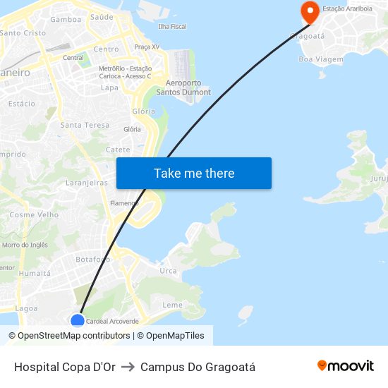 Hospital Copa D'Or to Campus Do Gragoatá map