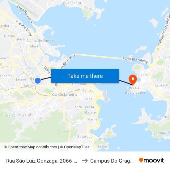 Rua São Luiz Gonzaga, 2066-2122 to Campus Do Gragoatá map