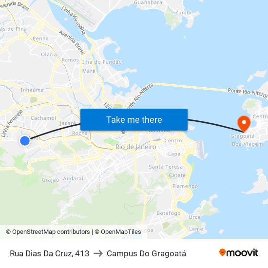 Rua Dias Da Cruz, 413 to Campus Do Gragoatá map