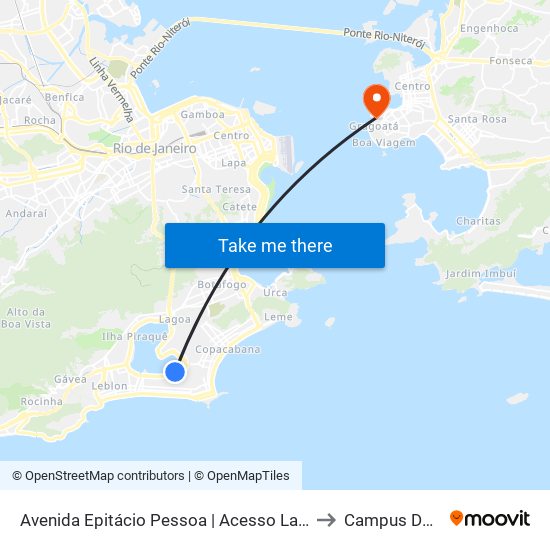 Avenida Epitácio Pessoa | Acesso Lagoa - Metrô General Osório to Campus Do Gragoatá map