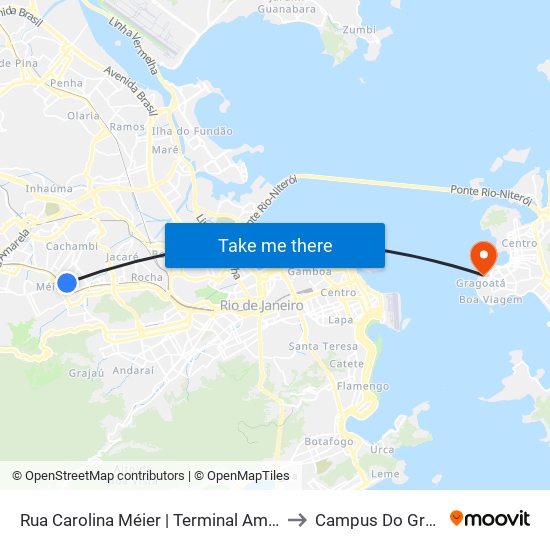 Rua Carolina Méier | Terminal Américo Ayres to Campus Do Gragoatá map