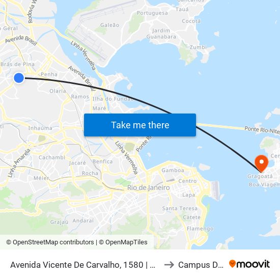 Avenida Vicente De Carvalho, 1580 | Praça Do Carmo (Sentido Penha) to Campus Do Gragoatá map