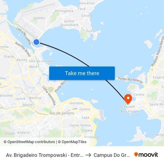 Av. Brigadeiro Trompowski - Entrada Da Ilha to Campus Do Gragoatá map