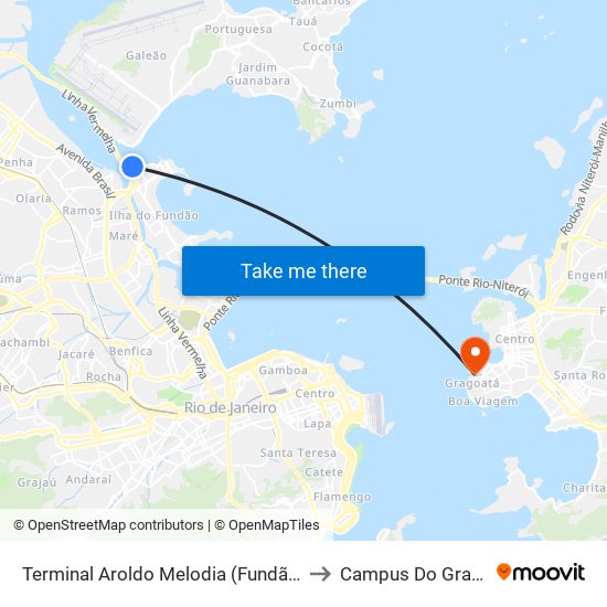 Terminal Aroldo Melodia (Fundão) - UFRJ to Campus Do Gragoatá map