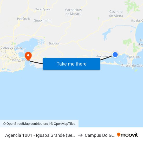 Agência 1001 - Iguaba Grande (Sentido Cabo Frio) to Campus Do Gragoatá map