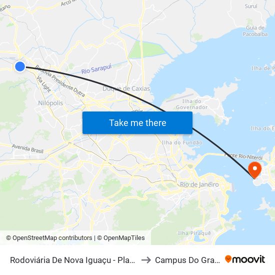 Rodoviária De Nova Iguaçu - Plataforma B to Campus Do Gragoatá map