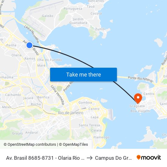 Av. Brasil 8685-8731 - Olaria Rio De Janeiro to Campus Do Gragoatá map