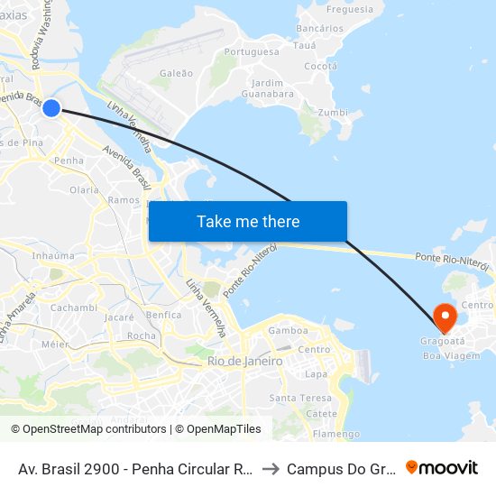 Av. Brasil 2900 - Penha Circular Rio De Janeiro to Campus Do Gragoatá map