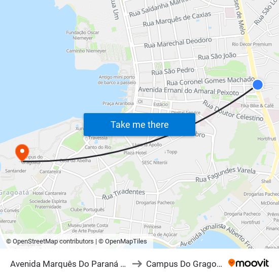 Avenida Marquês Do Paraná 189 to Campus Do Gragoatá map