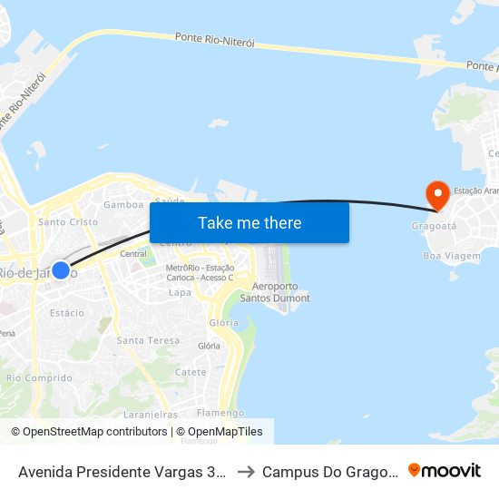 Avenida Presidente Vargas 3102 to Campus Do Gragoatá map