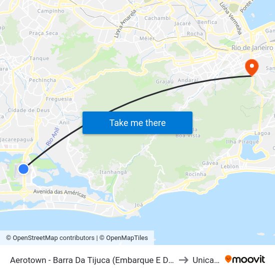 Aerotown - Barra Da Tijuca (Embarque E Desembarque - 1001) to Unicarioca map