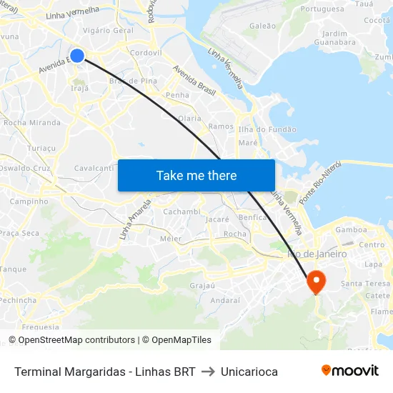 Terminal Margaridas - Linhas BRT to Unicarioca map