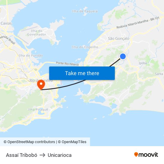 Assaí Tribobó to Unicarioca map