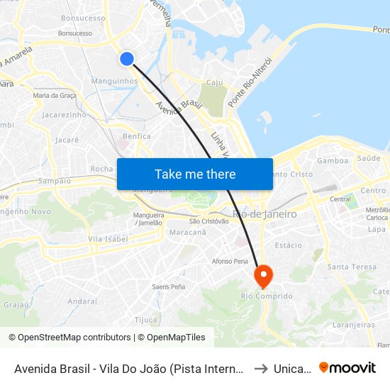 Avenida Brasil - Vila Do João (Pista Interna / Garagem Da Real) to Unicarioca map