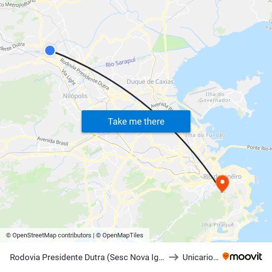 Rodovia Presidente Dutra (Sesc Nova Iguaçu) to Unicarioca map