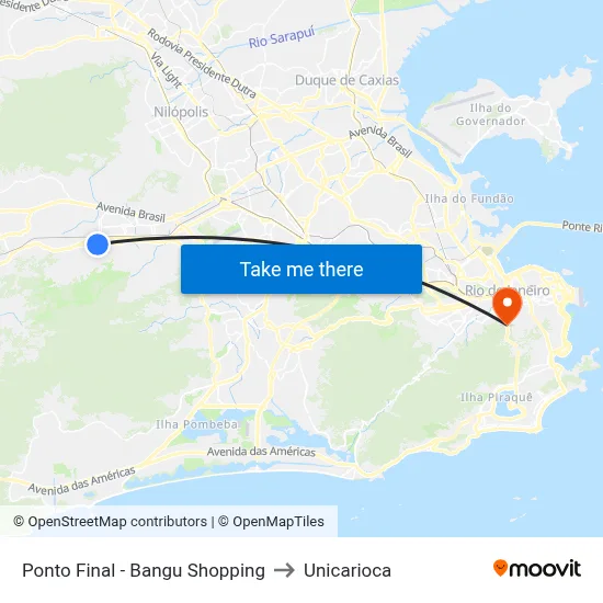Ponto Final - Bangu Shopping to Unicarioca map
