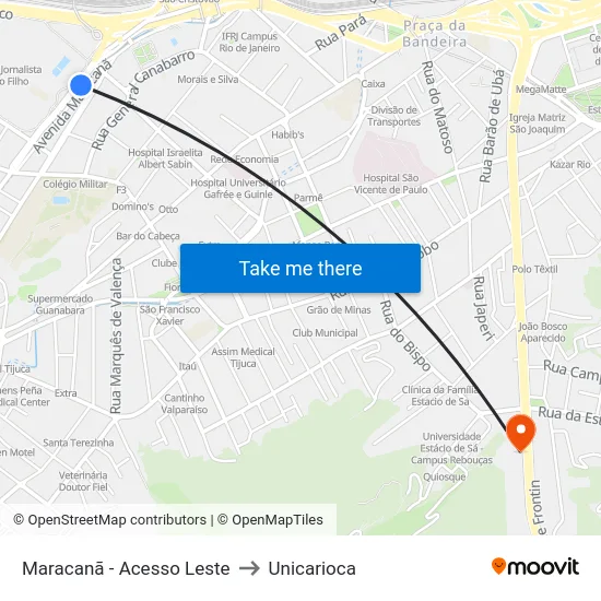 Maracanã - Acesso Leste to Unicarioca map