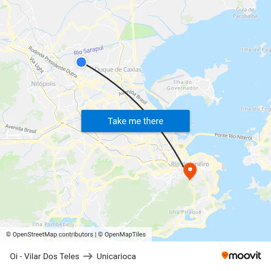 Oi - Vilar Dos Teles to Unicarioca map