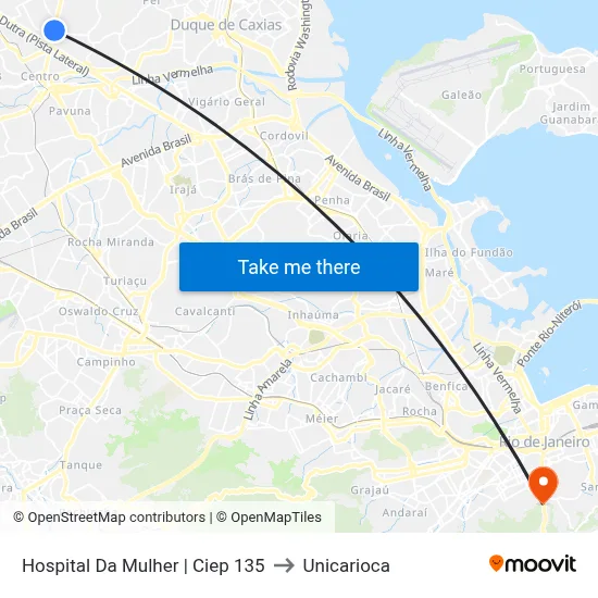 Hospital Da Mulher | Ciep 135 to Unicarioca map