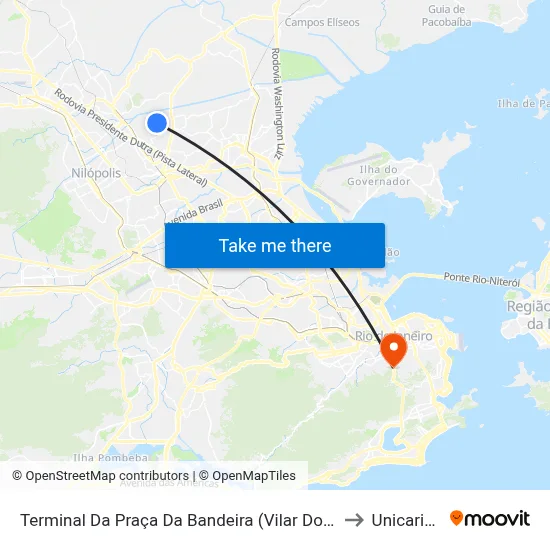 Terminal Da Praça Da Bandeira (Vilar Dos Teles) to Unicarioca map