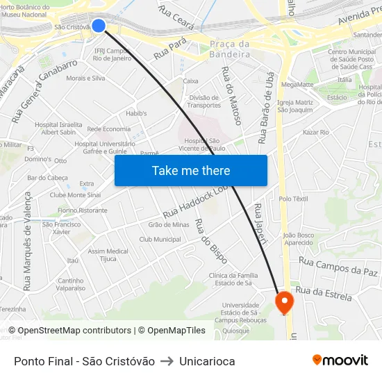 Ponto Final - São Cristóvão to Unicarioca map